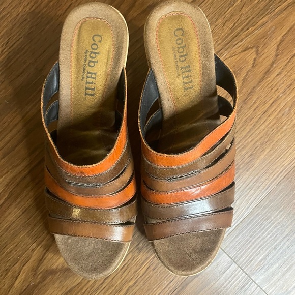 Cobb Hill Leather Mule Heels • Brown Tan Strappy Comfort Slides • Size 10 - Picture 2 of 7